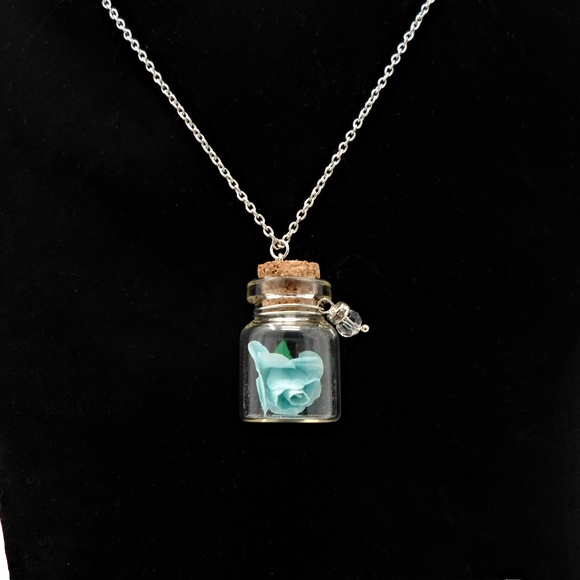 Blue Rose Wish Bottle Necklace - Picture 2 of 7